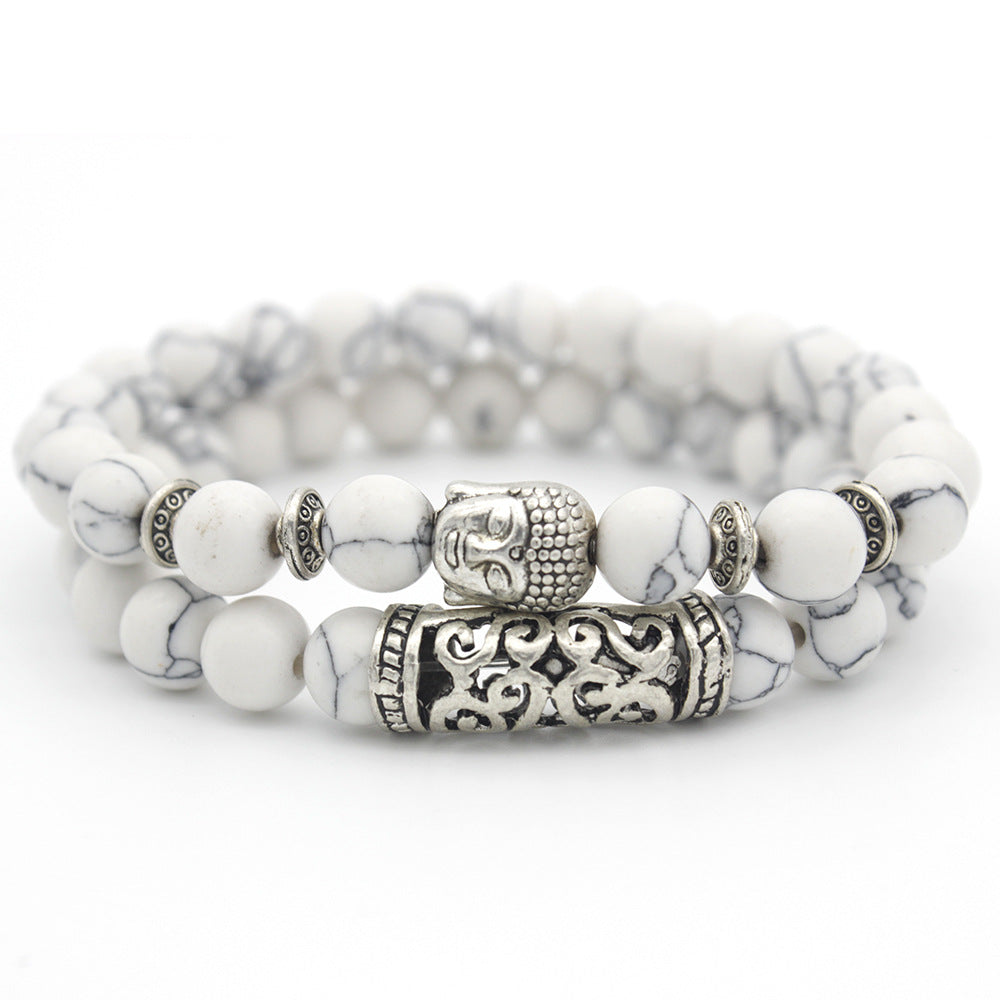 Pulsera de cuentas de múltiples cuentas de múltiples círculo de la cabeza de roca volcánica.